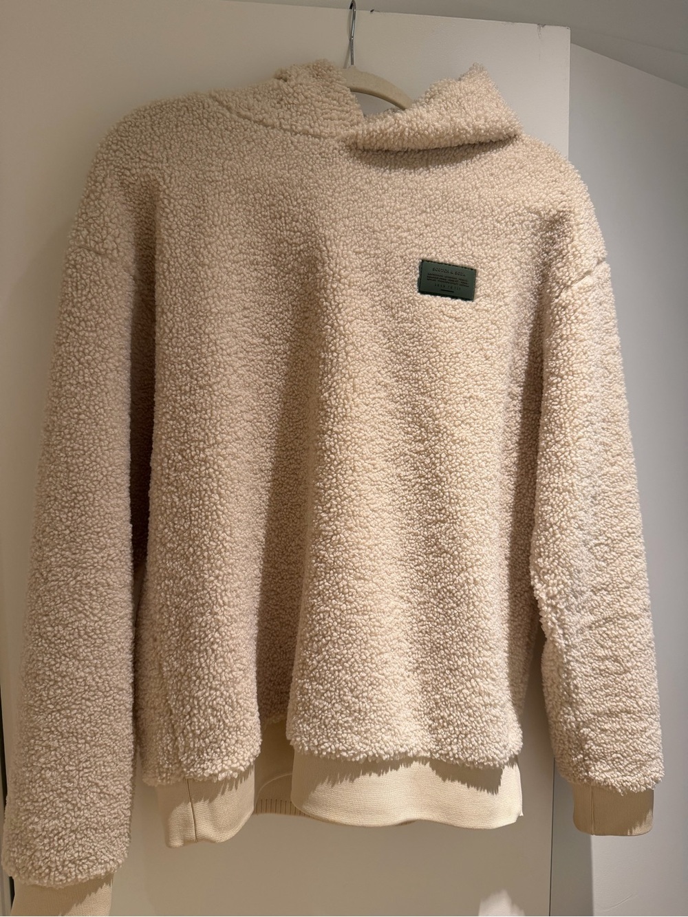 Scotch & Soda Sherpa Hoodie — Cream, Size M